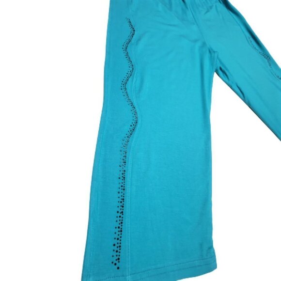 BLUE Elastic Waist Cotton Poly Capri Pants with Sequin Accents Size L/XL - Picture 3 of 7